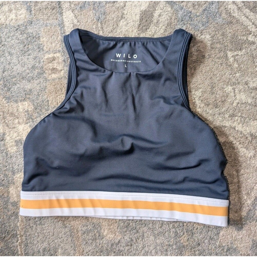 Wilo The Label Melbourne-Australia Sports Bra Womens size Lg. Blue Striped Gym
